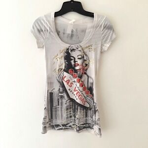 Authentic Y2K Marilyn Monroe Las Vegas Top Rhinestone Graphic Tee USA‎ Made